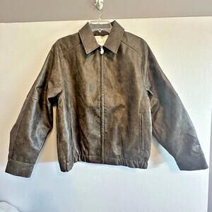OAK+FORT Bomber Leather Zip Jacket - Brown